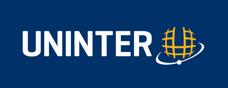 Logo institucional da Uninter em fundo azul, com nome da marca em branco e símbolo gráfico amarelo e branco.